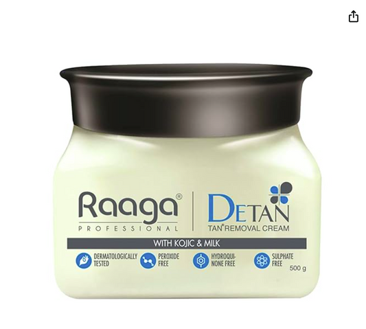 Raaga Professional De-Tan Pack with Kojic, Lactic Acid & Arbutin | Tan Removal Cream | Dermatologically Tested, Peroxide, Hydroquinone & Sulphate Free Face Pack- 500g