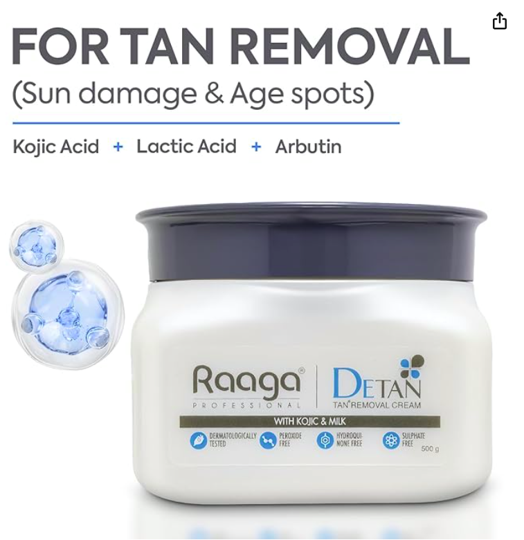 Raaga Professional De-Tan Pack with Kojic, Lactic Acid & Arbutin | Tan Removal Cream | Dermatologically Tested, Peroxide, Hydroquinone & Sulphate Free Face Pack- 500g