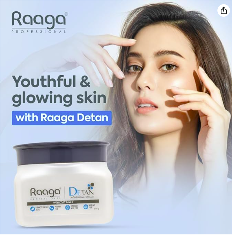 Raaga Professional De-Tan Pack with Kojic, Lactic Acid & Arbutin | Tan Removal Cream | Dermatologically Tested, Peroxide, Hydroquinone & Sulphate Free Face Pack- 500g