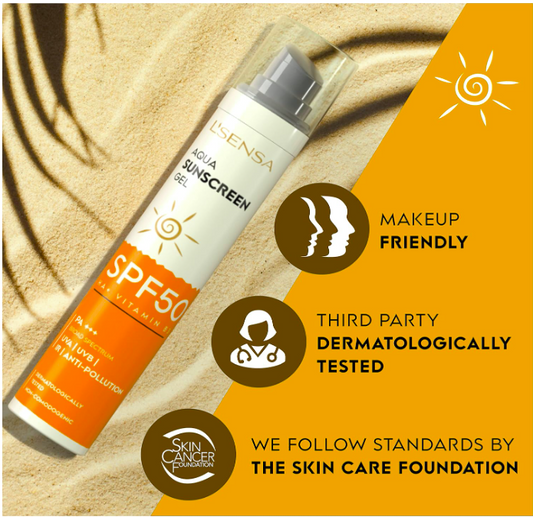 L'SENSA Sunscreen SPF 50 for Oily Skin, Anti-Tan, Waterproof Sun cream, 1% Hyaluronic Aqua Gel, Free from Oxybenzone, For Oily, Combination & Ace Prone Skin, Make-Up Friendly For Women & Men, 50Gram