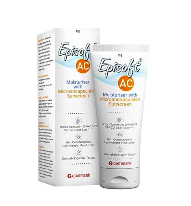 Episoft Ac Lightweight Moisturizer With Microencapsulated Sunscreen | Acne Safe | All Skin Types | Paraben & Fragrance Free | Suitable For Men & Women | 75Gm, 30 SPF