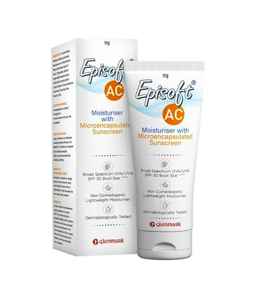 Episoft Ac Lightweight Moisturizer With Microencapsulated Sunscreen | Acne Safe | All Skin Types | Paraben & Fragrance Free | Suitable For Men & Women | 75Gm, 30 SPF