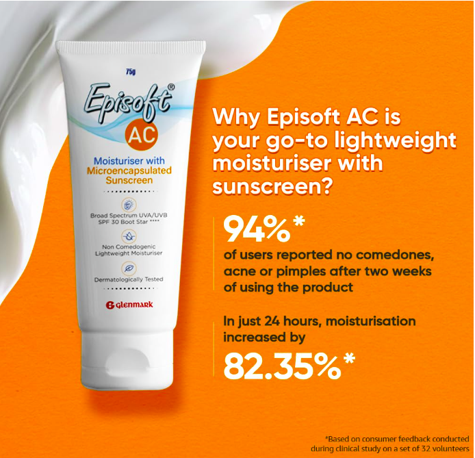 Episoft Ac Lightweight Moisturizer With Microencapsulated Sunscreen | Acne Safe | All Skin Types | Paraben & Fragrance Free | Suitable For Men & Women | 75Gm, 30 SPF