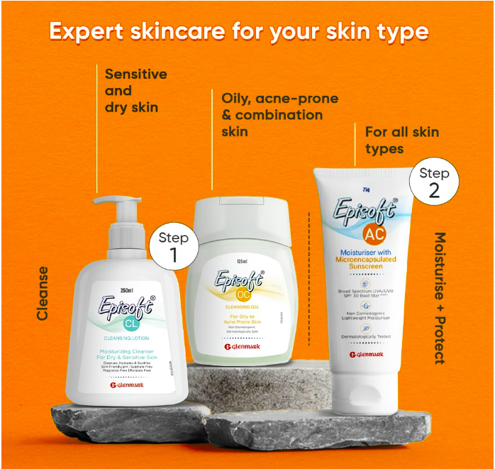 Episoft Ac Lightweight Moisturizer With Microencapsulated Sunscreen | Acne Safe | All Skin Types | Paraben & Fragrance Free | Suitable For Men & Women | 75Gm, 30 SPF