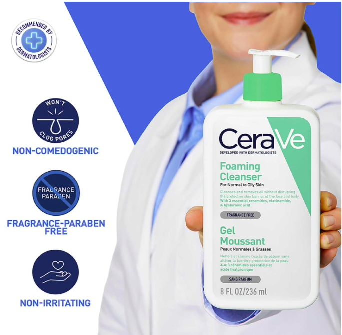 CeraVe Foaming Cleanser For Normal To Oily Skin (236ml) - Dermatologist-Developed Facewash | Non-Comedogenic And Fragrance-Free Cleansers For Acne-Prone Skin