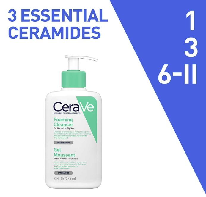 CeraVe Foaming Cleanser For Normal To Oily Skin (236ml) - Dermatologist-Developed Facewash | Non-Comedogenic And Fragrance-Free Cleansers For Acne-Prone Skin