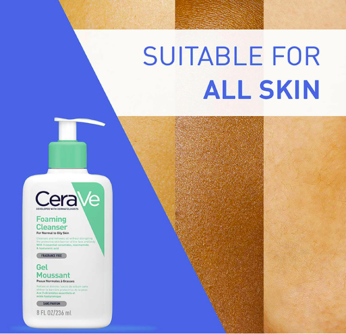 CeraVe Foaming Cleanser For Normal To Oily Skin (236ml) - Dermatologist-Developed Facewash | Non-Comedogenic And Fragrance-Free Cleansers For Acne-Prone Skin