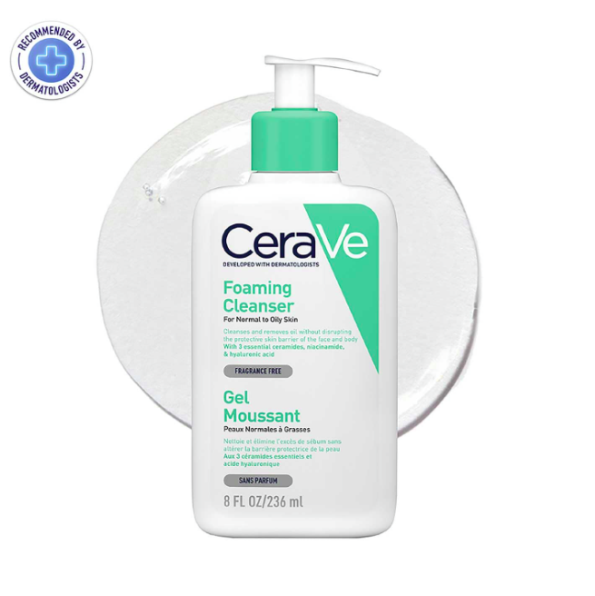 CeraVe Foaming Cleanser For Normal To Oily Skin (236ml) - Dermatologist-Developed Facewash | Non-Comedogenic And Fragrance-Free Cleansers For Acne-Prone Skin